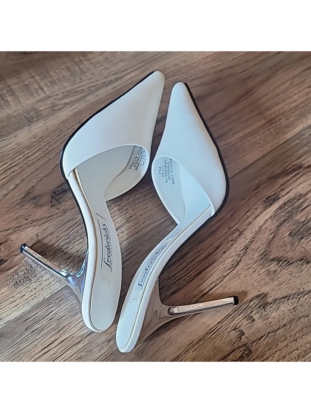 80s Vintage Frederick's of Hollywood White Women's Heels, Size 7, White & Silver